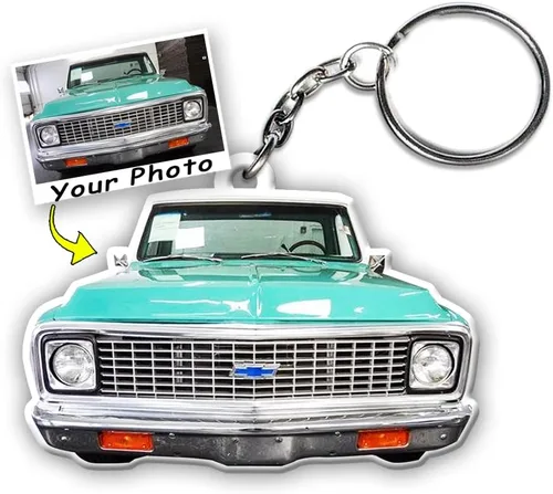 Vista 3 de Llavero personalizado con foto para camión, llavero acrílico cuadrado personalizado para amantes de las camionetas, transparente/transparente