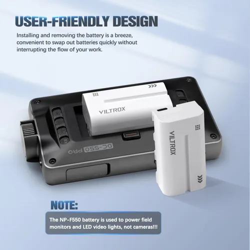 Vista 7 de VILTROX Batería de iones de litio NP-F550, 1 paquete (2200 mAh), repuesto para Sony NP-F550 F570 F750 F770 F950 F960 F970, compatible con luz LED
