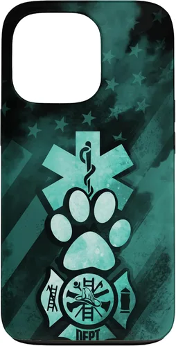 Vista 9 de Funda americana para iPhone 13 EMT EMS Firefighter Dog Paw Turquoise Fire Rescue