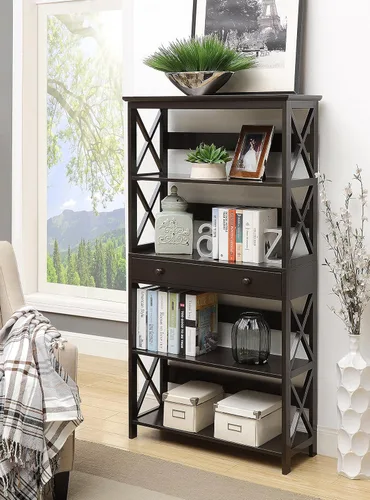 Vista 2 de Convenience Concepts Oxford - Estantería de 5 niveles con cajón, color negro
