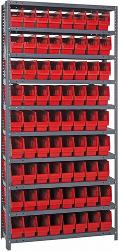 Vista 537 de Quantum QSBU-245BK Heavy Duty Shelving Unit with (7) Shelves and (24) QUS245 Black Bins for Garage Warehouse Storage Distribution 400 lb Load