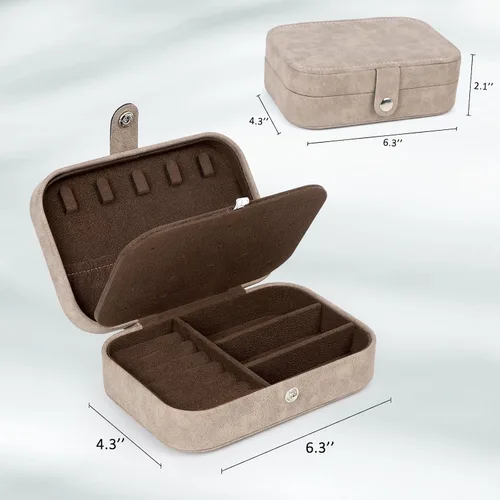 Vista 6 de Hatori Joyero de viaje, organizador de joyas pequeño de piel sintética para mujeres y niñas, mini estuche de viaje portátil, cajas de almacenamiento