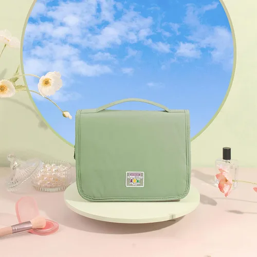 Vista 4 de Neceser para mujer, bolsa de maquillaje colgante con gancho, organizador de viaje, artículos esenciales para el dormitorio, contenedores