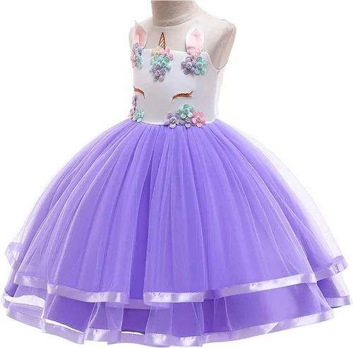 Vista 3 de Vestidos de princesa para niñas, disfraz de unicornio, flores, vestido de desfile de 2 a 10 años.