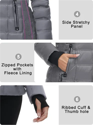 Vista 6 de Chaqueta acolchada de invierno para mujer, abrigo con capucha y cuello con forro de piel sintética