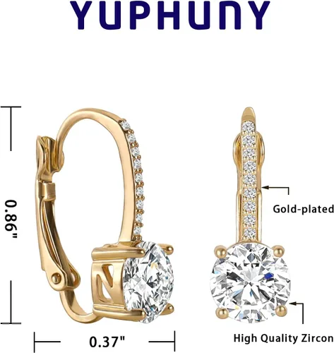 Vista 3 de Aretes colgantes de diamantes de 1 quilate para mujer, chapados en oro de 18 quilates, con circonitas cúbicas y con palanca colgante, joyería