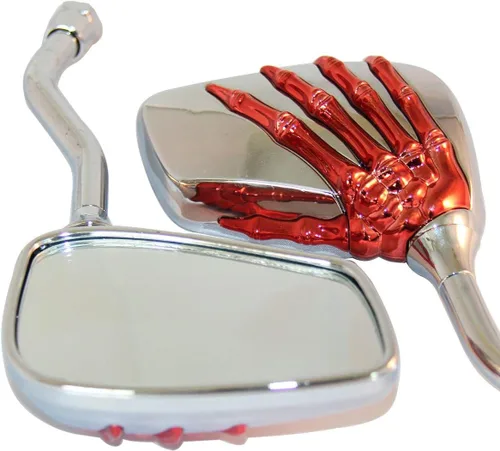 Vista 2 de Espejos de motocicleta de mano de calavera roja 3D pequeños compatibles para Yamaha Stratoliner S XV1900CTSES 2014