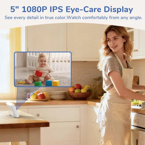Vista 6 de Monitor de bebé sin video WiFi, pantalla IPS 1080P de 5 pulgadas 2-Blanco