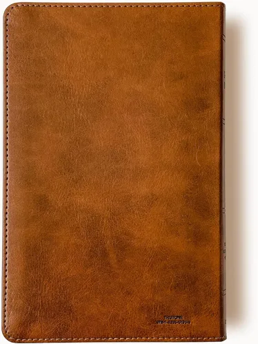 Vista 6 de Biblia ESV personalizada, marrón con un león en la portada, opción para personalizar con el nombre con letra a mano en la portada