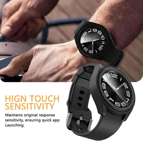 Vista 4 de [Paquete de 4+4] para Galaxy Watch 6 Classic - Funda protectora de pantalla de 1.693 in, accesorios de policarbonato duro con película de vidrio