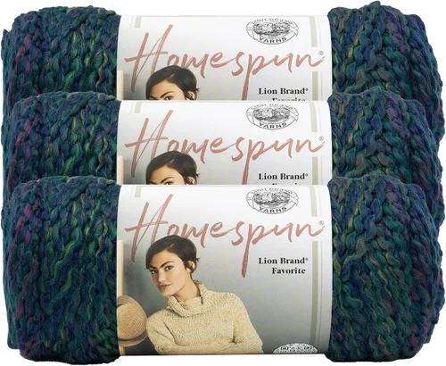 Vista 21 de Lion Brand Yarn Hilo Homespun, Hilo Suave y Voluminoso para Tejer, Ganchillo y Manualidades, 1 paquete, Beachside Stripes