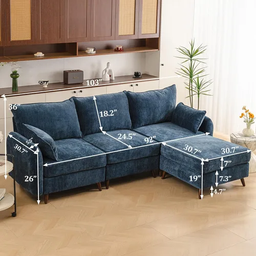 Vista 6 de Rexulqo Sofá modular modular de 104 pulgadas con almacenamiento para todos los asientos, sofá grande en forma de L, cómodos sofás de nube con Azul