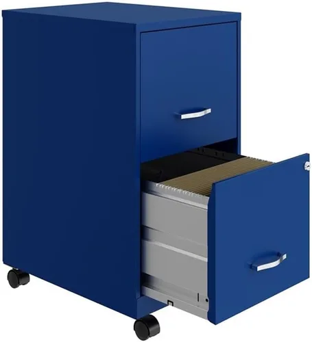 Vista 4 de UrbanPro Archivador móvil de metal de 18 pulgadas con 2 cajones, acabado azul, suspensión de deslizamiento suave, almacenamiento de letras