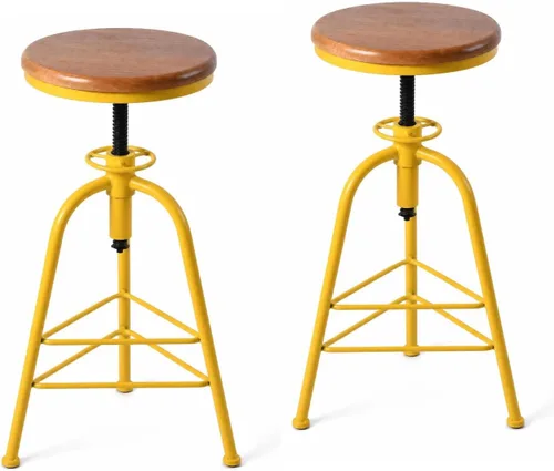 Vista 9 de Topower Taburete de bar de altura ajustable de metal de diseño industrial antiguo, silla de desayuno de comedor de cocina, taburete de madera