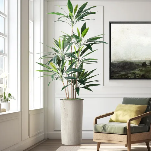 Vista 9 de Árbol artificial en macetero moderno con patrón de remolino, palmera tropical areca artificial de seda para decoración del hogar en interiores