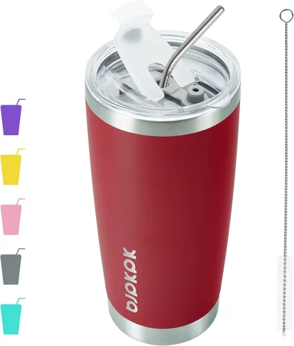 Vista 39 de BJPKPK Vaso térmico negro con tapa y pajita, de acero inoxidable, de 20 onzas, para café Pintura de caucho negro