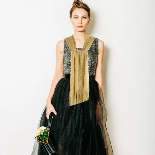 Vista 6 de Aster Chales metálicos brillantes y envolturas para vestidos de noche con hebilla para mujer, chales y envolturas para fiesta, novia, dama de honor