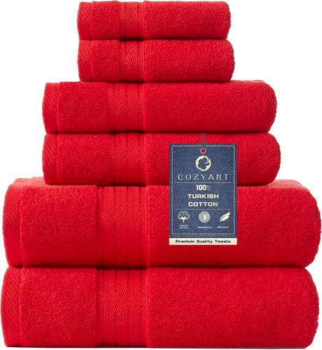 Vista 21 de COZYART - Juego de 6 toallas de baño de algodón turco, color azul claro, suaves, altamente absorbentes y duraderas, 19.17 oz/yd², incluye 2 toallas