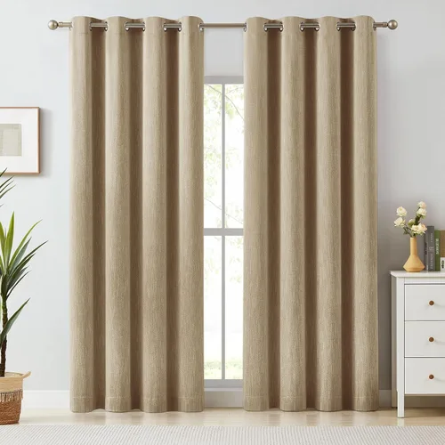 Vista 20 de Melodieux Elegantes cortinas opacas de algodón para oscurecer la habitación, para sala de estar, dormitorio, con aislamiento térmico, paneles