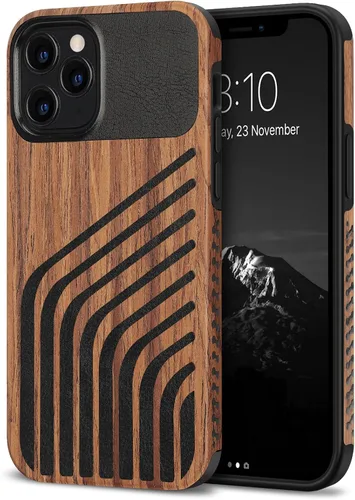 Vista 11 de TENDLIN Compatible con iPhone 12 Mini Funda de Grano de Madera con Textura de Fibra de Carbono Diseño de Cuero Híbrido Funda Negra