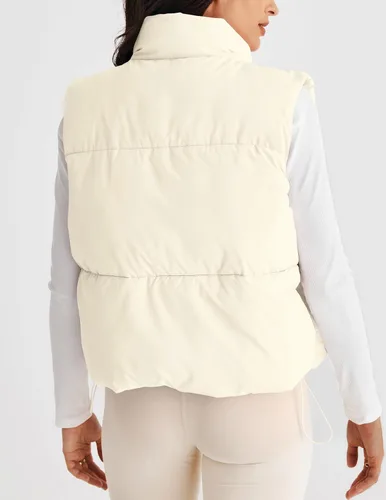 Vista 3 de MEROKEETY Chaleco acolchado para mujer, cuello alto, con cremallera, sin mangas, con bolsillos