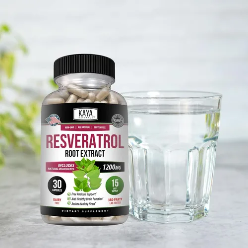 Vista 7 de Kaya Naturals - Cápsulas de resveratrol - Suplemento antienvejecimiento - Antioxidantes con apoyo cerebral - Beneficios máximos - 30 cápsulas
