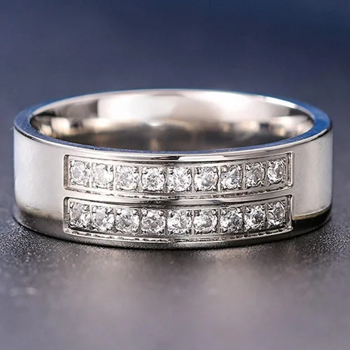 Vista 2 de Jude Jewelers Anillo de boda de acero inoxidable de media eternidad para aniversario, Metal, Zirconia cúbica