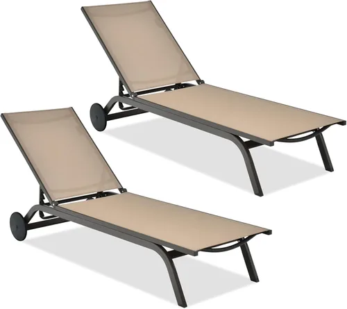 Vista 9 de COSTWAY Tumbona para patio al aire libre, sillón reclinable ajustable de 6 posiciones con marco de aluminio estable, silla portátil al aire libre