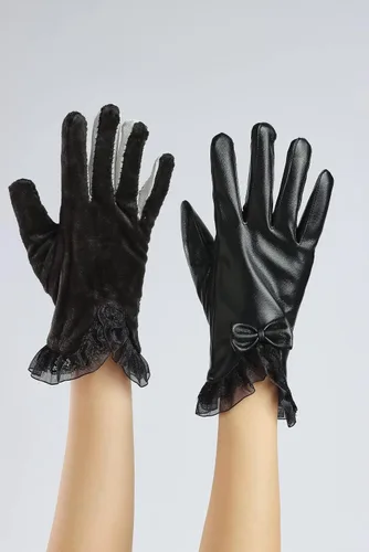 Vista 46 de Sahabowi Guantes de cuero para clima frío Manopla de lana cálida de invierno para mujeres