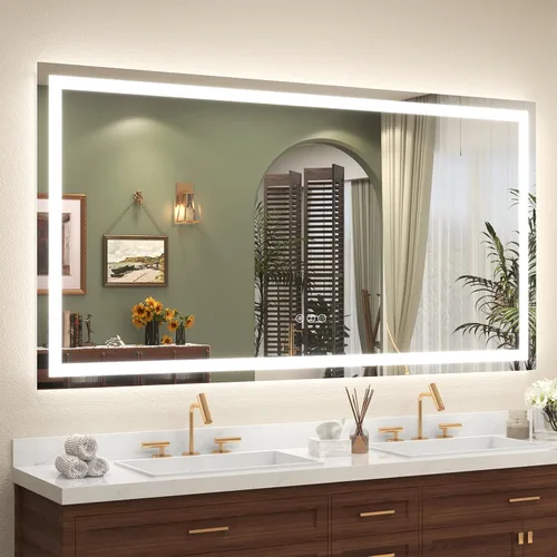 Vista 33 de Espejo de baño LED iluminado de 30 x 30 pulgadas para pared, espejo cuadrado de tocador con luces, regulable, antivaho, a prueba de roturas