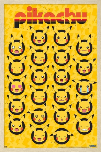 Vista 7 de Trends International Pokémon - Póster de pared de caras de Pikachu, 14.725 x 22.375 pulgadas, versión enmarcada de madera de granero Versión
