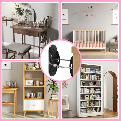 Vista 6 de RORMGO Anclajes antipunta para muebles (6 unidades), anclajes para muebles a prueba de bebés, correas de terremoto para muebles, aparador, pared