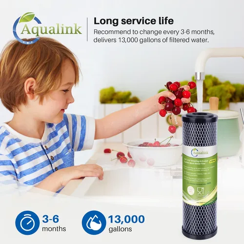 Vista 6 de AQUALINK CTO10, Cartucho de filtro de agua de carbono para toda la casa de 1 micrón, 2.5 x 10 pulgadas para sistema de filtro de agua de encimera