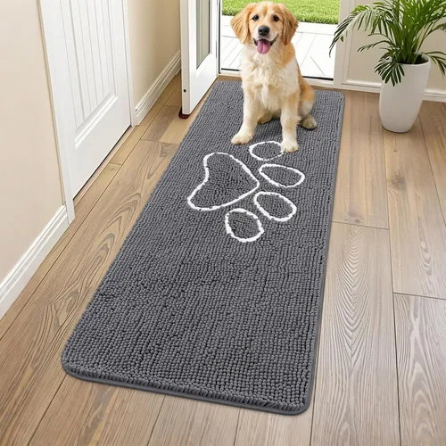 Vista 98 de Smiry Tapete para puerta de perro para patas fangosas, absorbente y Gris y negro