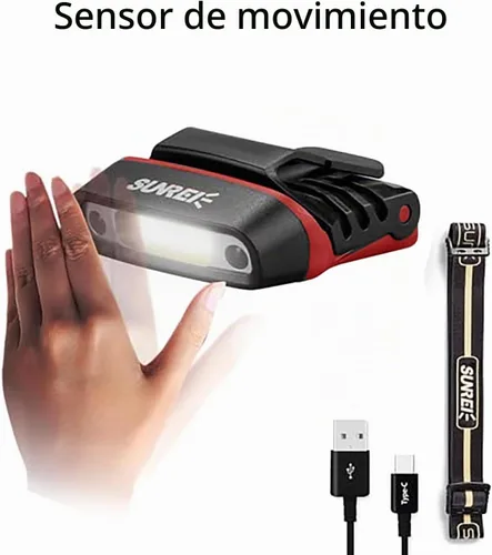 Vista 6 de SUNREI - Luz recargable con sensor de movimiento con clip en el sombrero con 150 lúmenes y 600 mAh, linterna giratoria para pesca, camping, correr