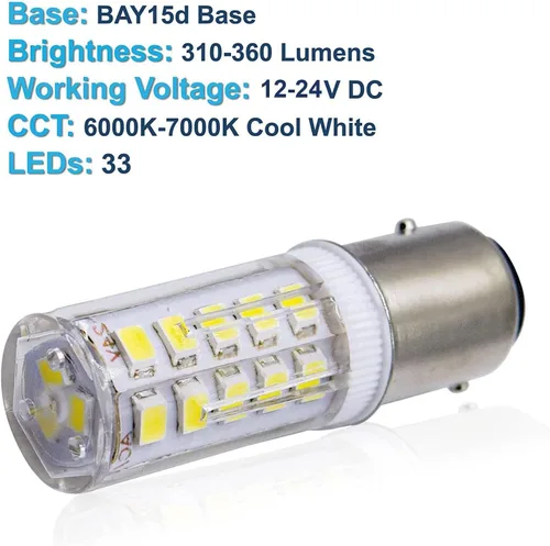 Vista 6 de HQRP BAY15d Bombilla blanca fría 33LED SMD2835 compatible con Aqua Signal Series 40, 41, 42 y 50 / Hella 2984 y Perko 200 accesorios de 10-30 V DC