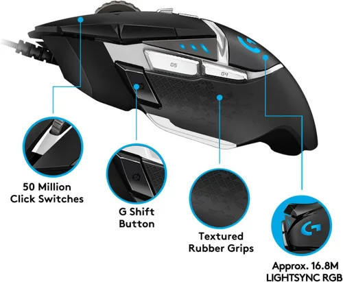 Vista 6 de Logitech G502 Lightspeed - Mouse inalámbrico para juegos, Blanco/Negro
