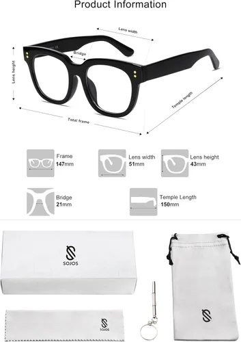 Vista 6 de SOJOS Oversized Square Anti Blue Light Blocking Glasses for Women Thick Computer Eyeglasses Double Metal Studs SJ5053B