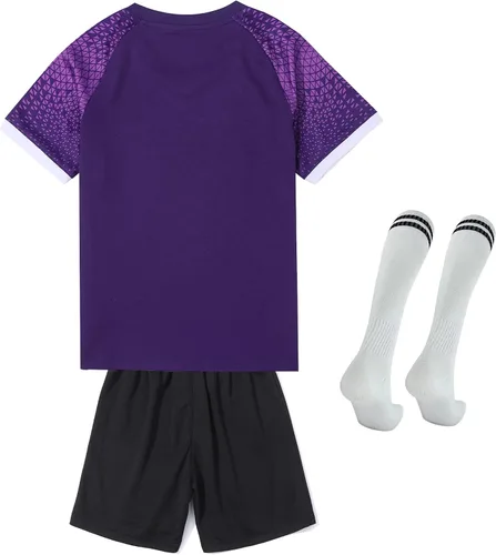 Vista 2 de LUCKYLUAN Conjunto de calcetines y pantalones cortos de fútbol para niños, uniforme deportivo de fútbol para niños y niñas