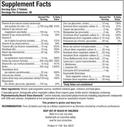 Vista 3 de Biotics Research Bio Multi Plus Multivitamínico sin hierro, minerales quelados, sin hierro, vitaminas solubles en grasa emulsionada, altos