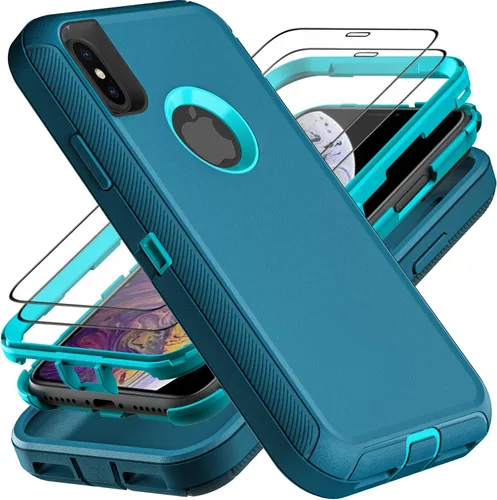 Vista 9 de YKHJKLEC Funda para iPhone X/iPhone Xs, grado militar 3 en 1, resistente a los golpes, a prueba de caídas, polvo con 2 protectores de pantalla