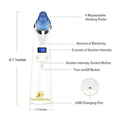 Vista 4 de Mejor removedor de puntos negros, limpiador de poros/acné, succión de comedo, pantalla LED, recargable por USB con juego de pinzas de puntos negros