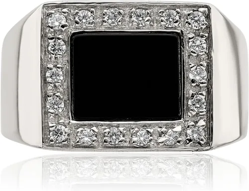 Vista 5 de Anillo de plata de ley 925 para hombre con circonita cúbica y ónix negro