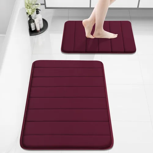 Vista 14 de Buganda Juego de 2 alfombras y tapetes de baño de espuma viscoelástica, lavables a máquina, suaves, antideslizantes, absorbentes, para baño, ducha