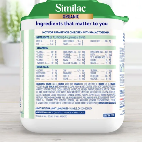 Vista 2 de Similac Fórmula infantil orgánica, fácil de digerir, orgánico certificado por USDA, polvo, bañera de 20.6 onzas