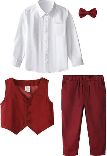 Vista 41 de A&J DESIGN Conjunto de traje de caballero para niños pequeños, 3 piezas, camisas, chaleco y pantalones