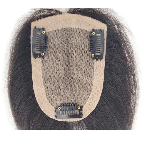 Vista 4 de Postizo de pelo de 3.1 x 4.7 in, base de cabello humano real, hecho a mano, con 3 clips para mujer, pieza de cabello natural