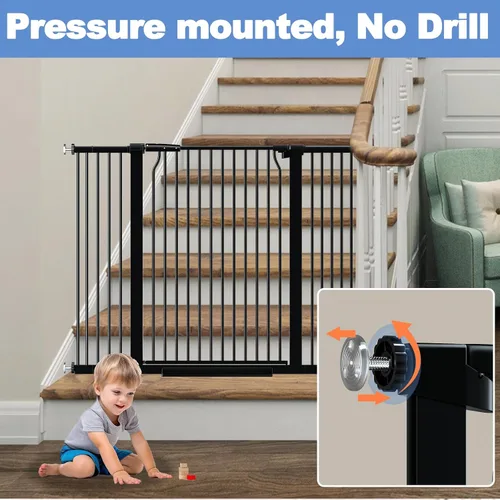 Vista 4 de Puerta extra alta para bebés de 40.5 pulgadas para escaleras, puerta grande de 40.5 a 54.7 pulgadas para interiores, puerta de seguridad montada a