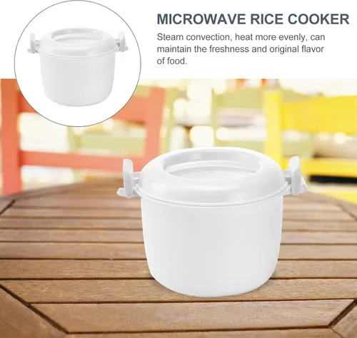 Vista 5 de OSALADI - Arrocera para microondas, pequeño recipiente portátil de grado alimenticio de 1-2 litros para arroz, verduras, sopas, fideos, cocina