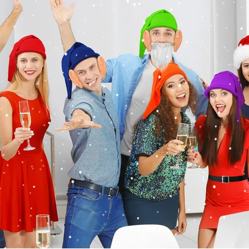 Vista 6 de 28 piezas de accesorios de disfraces enanos, sombreros enanos, orejas falsas, Papá Noel, barba falsa blanca y cinturón negro para disfraces